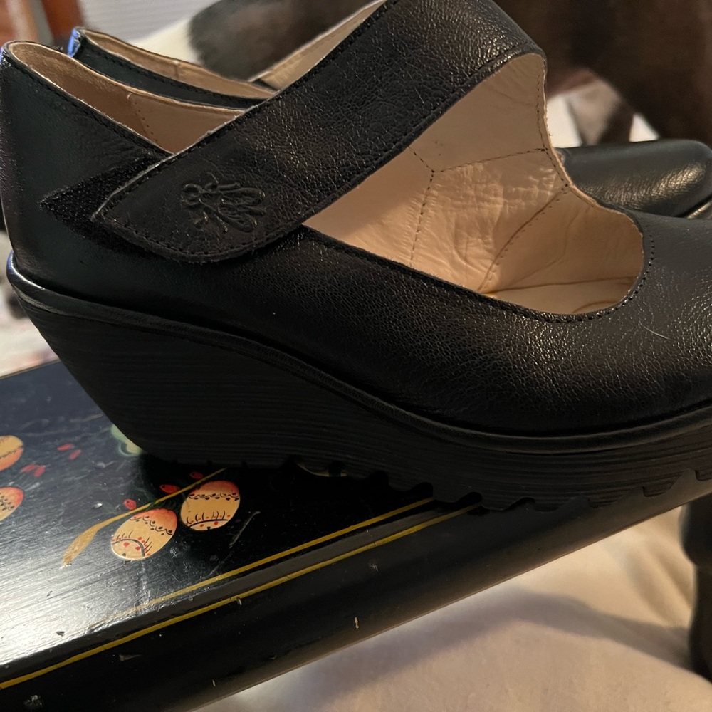 Fly London Black Leather Mary Jane Mules - Picture 4 of 5